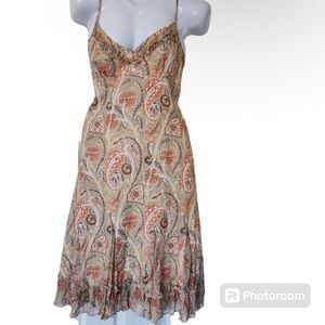 Gianni Bini Sheer, Gauze-Like Linen Fairycore Coral Paisley Feminine Sun Dress 8